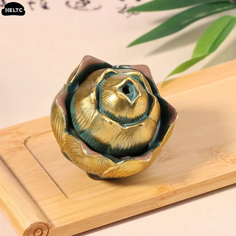 24Styles Creative Lotus Shape Hanging Ball Backflow Incense Burner Ceramic Aromatherapy Furnace Hollow Incense Holder Home Decor