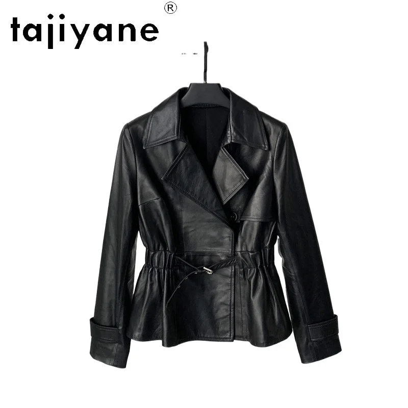 

TAJIYANE Real Sheepskin Leather Jacket Woman Short Elastic Waist Suit Jacket Fashion Belted Coat Autumn Women Clothing 2026 가죽자켓