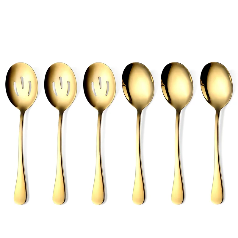ABKL-Hotel Public Spoon 6 Pieces, Stainless Steel Serving Utensils With Mirror Polished,3 Serving Spoon And 3 Slotted Spoons