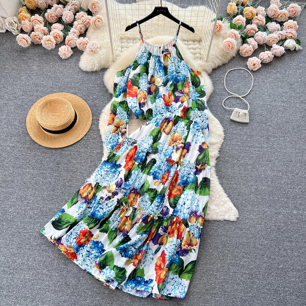 

Two Piece Set For Women Summer Elegant Vintage Flower Print Sets Cold Shoulder Long Sleeve Cropped Blouse And Midi Skirt Set