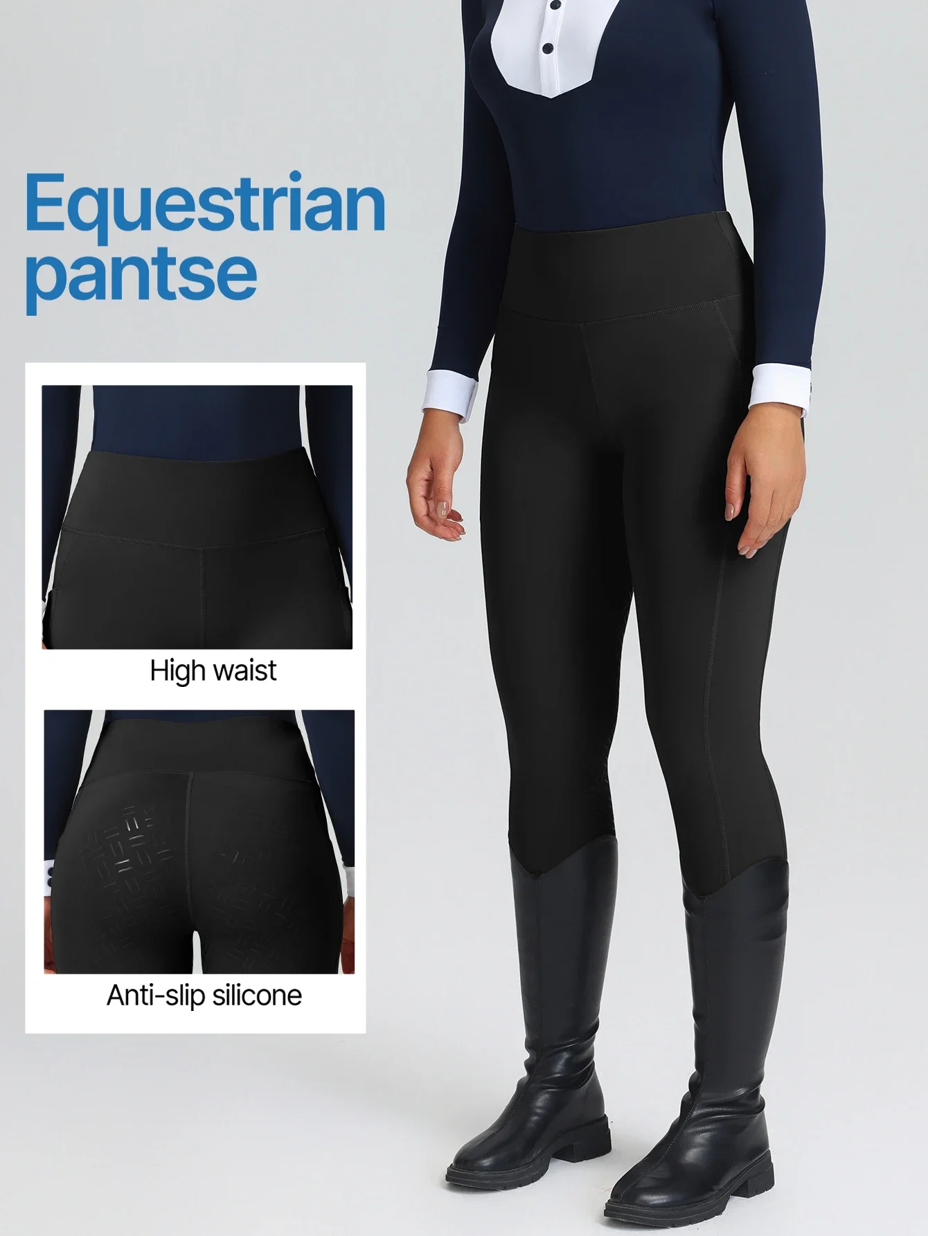 Women High Waist Riding Breeches Full Seat Silicone Anti Slip Wear-resistant Equestrian Horse Riding Tights With Pockets