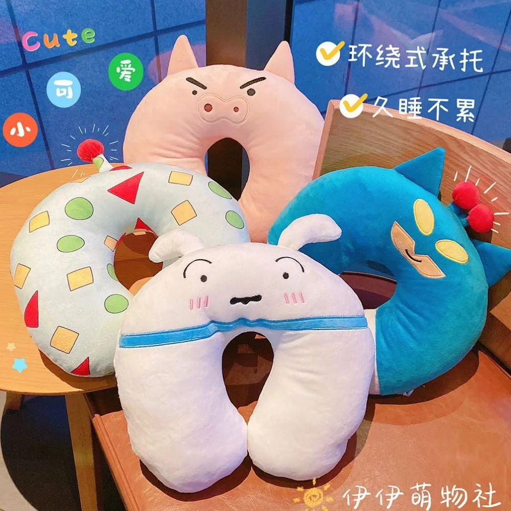 หมอนรองคอรูปตัวยูขนาดเล็กน่ารักลายการ์ตูนแบบพกพา สไตล์คู่รัก ป้องกันคอ หมอนเดินทาง หมอนงีบหลับ ของขวัญสำหรับเด็กผู้หญิง ของเล่น