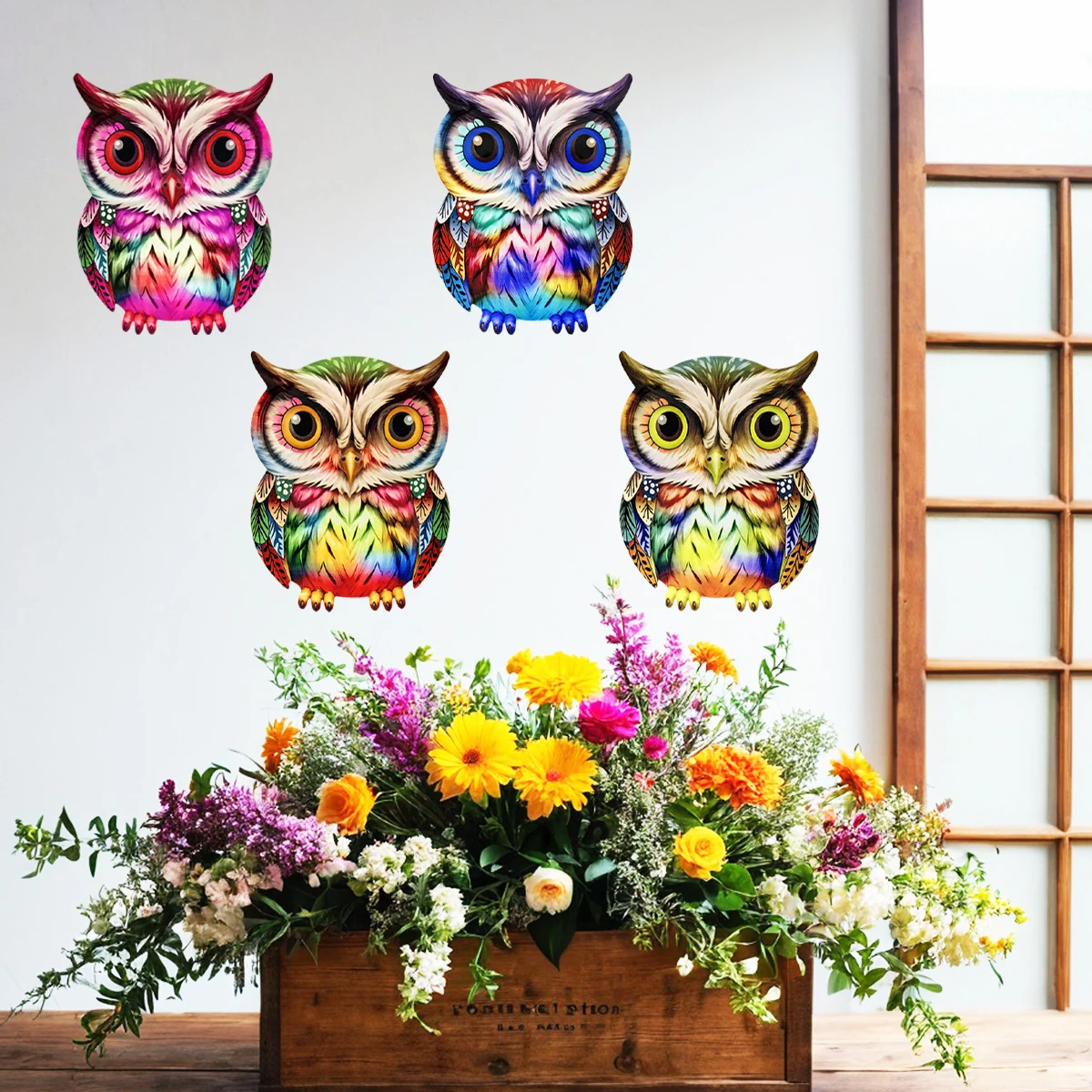 Eye-catching Metal Art Owl Wall Decor Colorful Iron Art Owl Sculptures Owl Hanging Ornament for Outdoor Home Yard Garden Fence