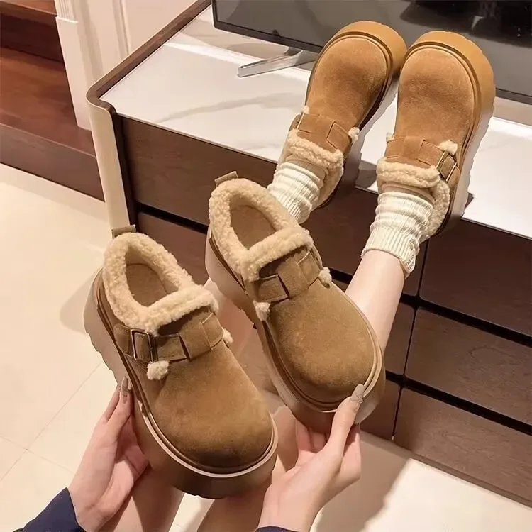 المألوف تنوعا المرأة أحذية قطنية بيركنت سميكة القاع المتسكعون شتاء دافئ صوف مبطن كعب مسطح حذاء مزود بفتحة للأصابع #2