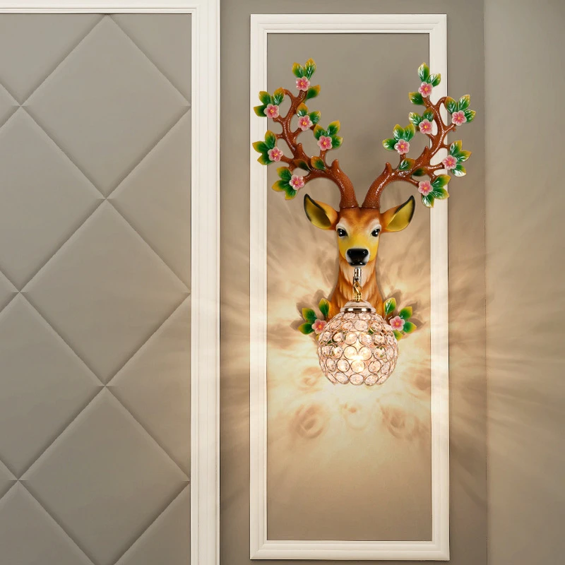 Hotel Exhibition Hall Decorative Wall Light Private Room Corridor Resin Wall Lamp Restaurant Retro Deer Head Lighting Fixtures