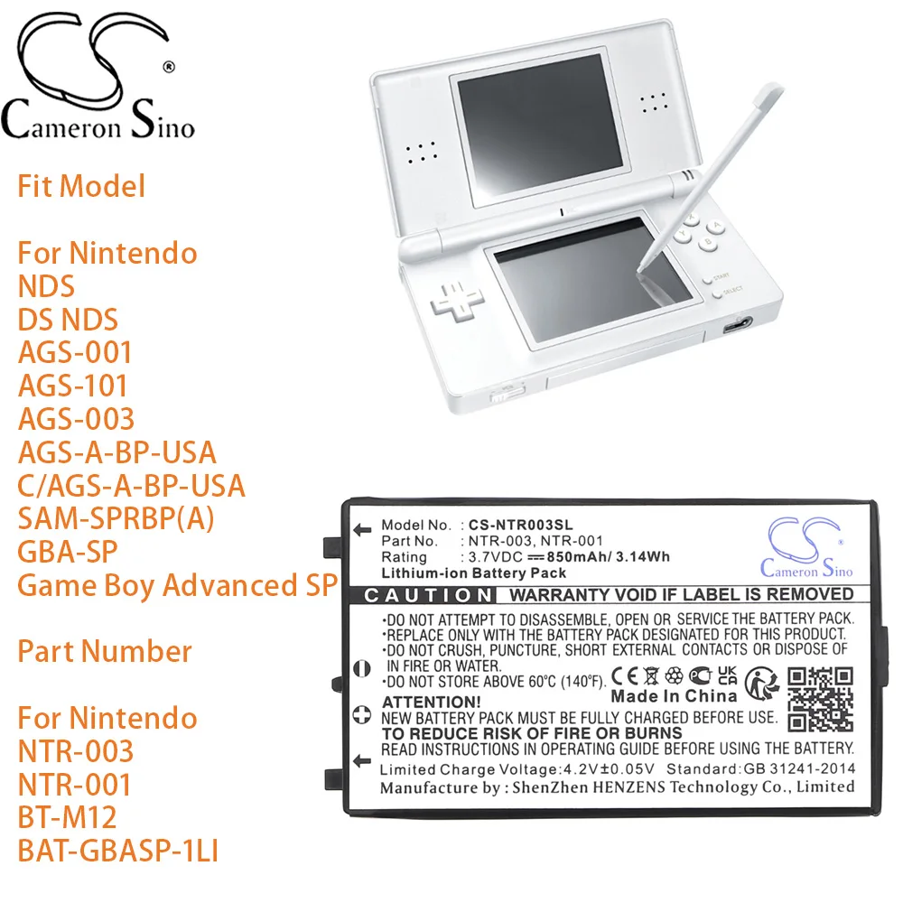 كاميرون سينو بطارية وحدة التحكم في الألعاب لنينتندو GBA-SP لعبة بوي المتقدمة SP رقم الجزء NTR-003 NTR-001 BT-M12 BAT-GBASP-1LI