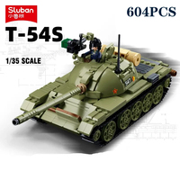 Sluban 604PCS ARMY T-54S Medium Tank Building Blocks WW2 Tank Weapon Model Bricks With Figure DIY Toys For Kids Holiday Gifts