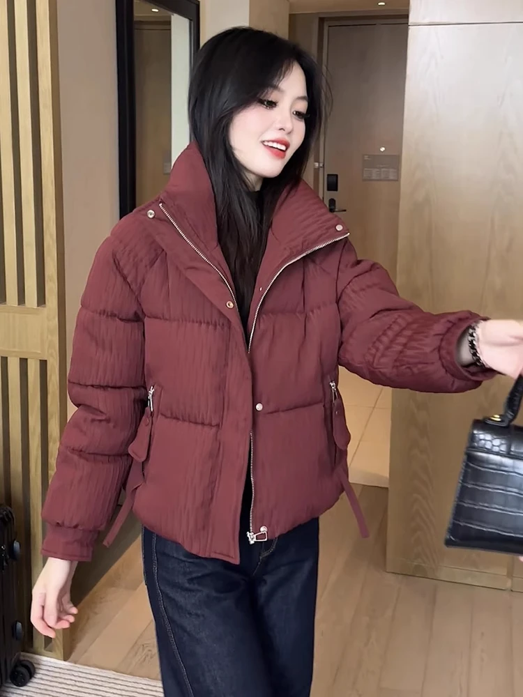 

Утепленная хлопковая куртка для женщин: новая модная модель, укороченная, приталенная, в корейском стиле, с воротником-стойкой, зимняя одежда