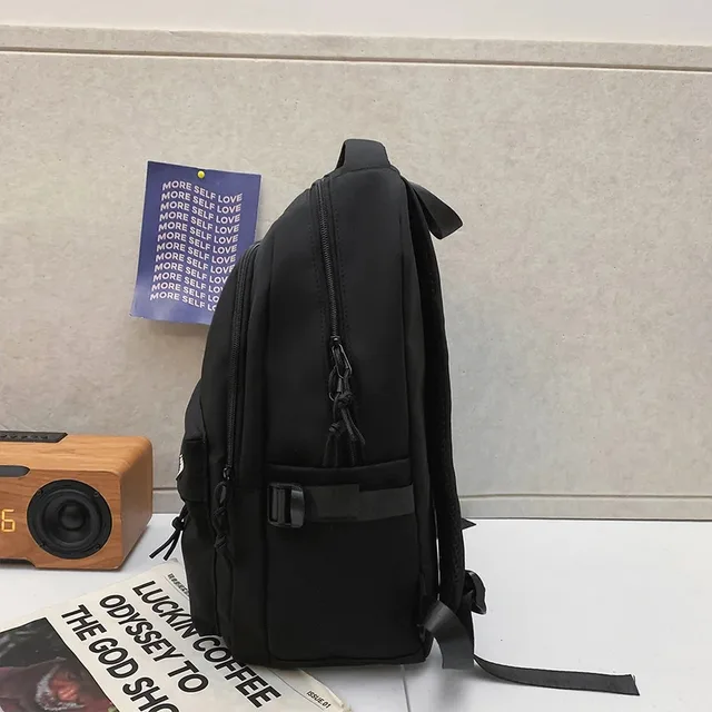 Large Capacity Solid Color Student Backpack Junior and High School Simple Black Travel Backpack 4 Large Capacity Solid Color Student Backpack Junior and High School Simple Black Travel Backpack – view 4