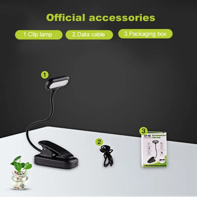 7 LED Book Light USB Rechargeable Reading Light 3-Level Warm Cool White Daylight Portable Flexible Easy Clip Night Reading Lamp