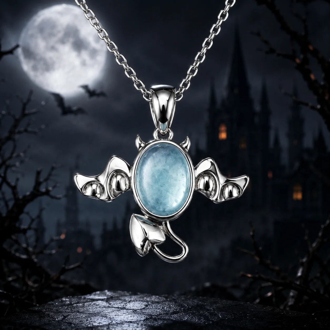 Halloween Amethyst Bat Necklace Demon Pendant with Horns&Tail Dark Academia Gothic Jewelry Spooky Season Gift for Crystal Lovers