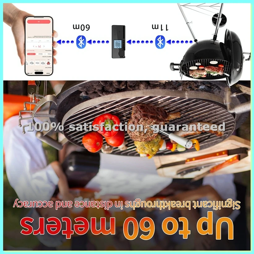 

Перезаряжаемый умный беспроводной цифровой термометр для мяса и стейков с Bluetooth, радиусом действия 800 футов, водонепроницаемым датчиком - ABLA
