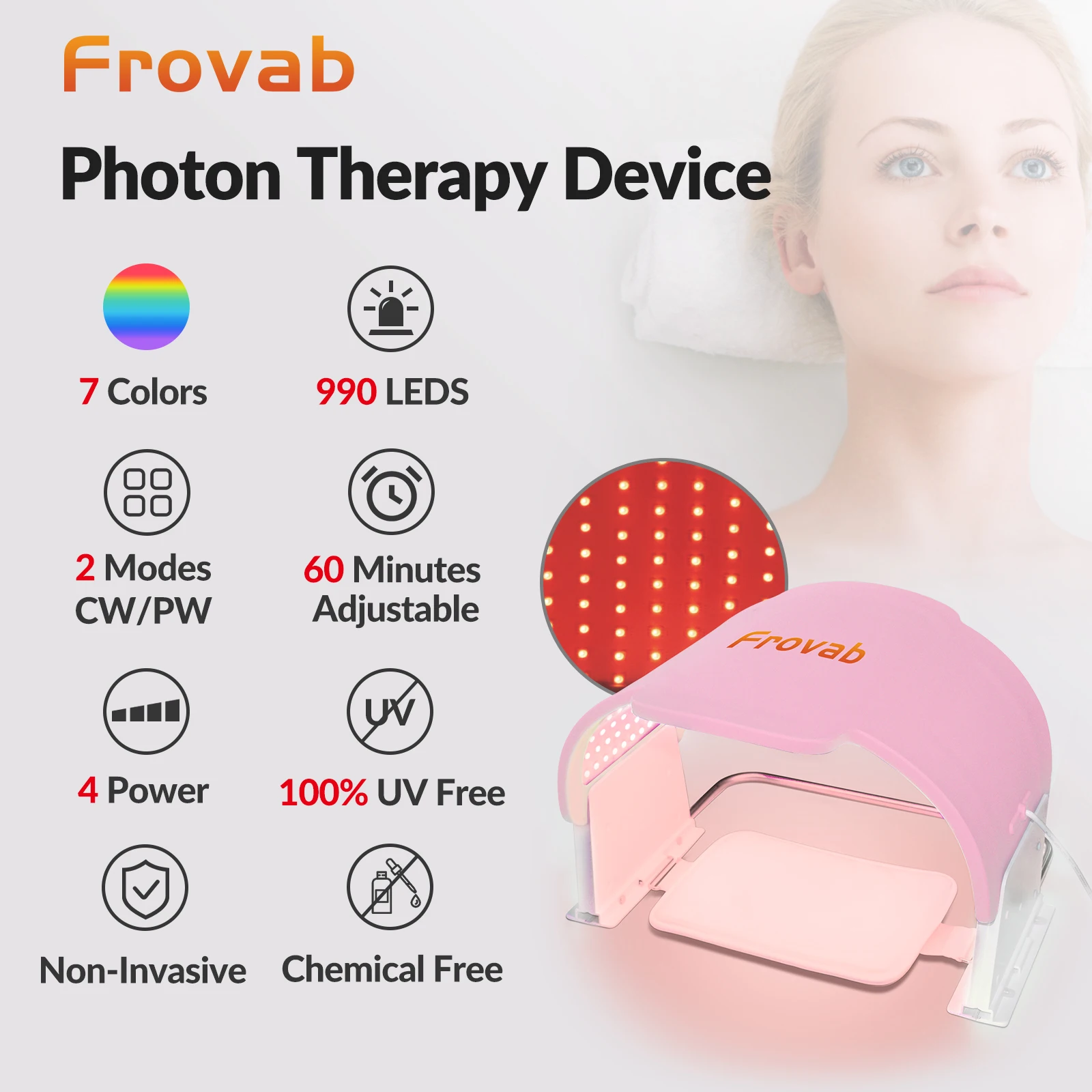 LED Light Therapy Máscara Facial, 7 Cores Mudança, Dispositivo Rosto, Refirmamento Da Pele, Salão De Beleza, Uso Doméstico, Spa Grau