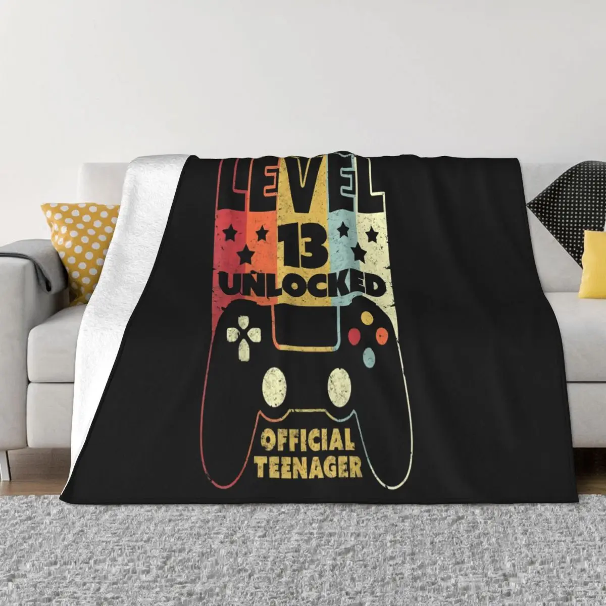 13Th Birthday Level 13 Unlocked Official Teenager Party Comical New Print Fresh Design Music Throw Blanket