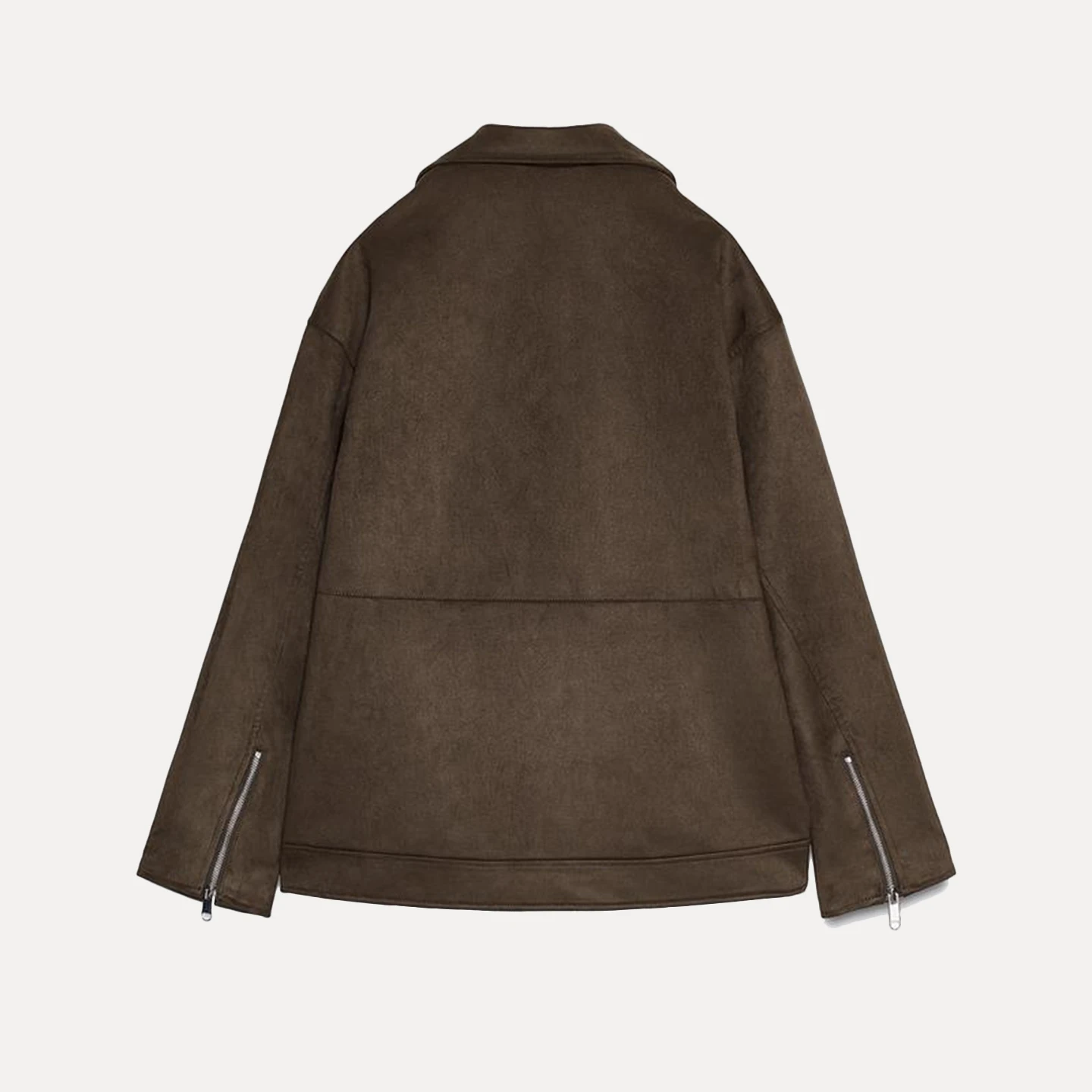 Modische Bikerjacke für Damen aus Wildlederimitat, Herbst-Neuheit mit Reißverschluss, Langarm und Anzugkragen