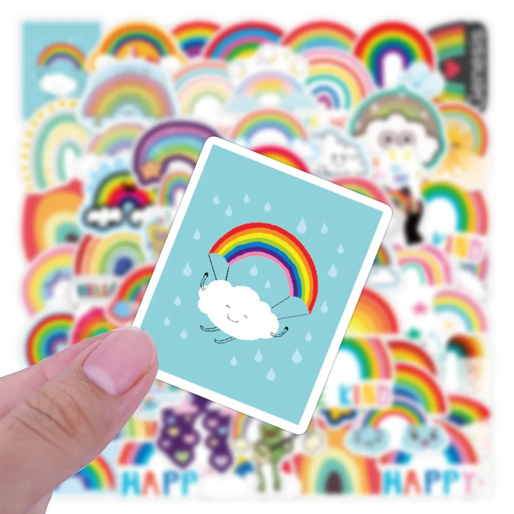 50/100Pcs Novelty Cute Kawaii Cartoon Rainbow Clouds Stickers PVC Waterproof Stickers Decals For Kids Boys Girls Toys Gifts