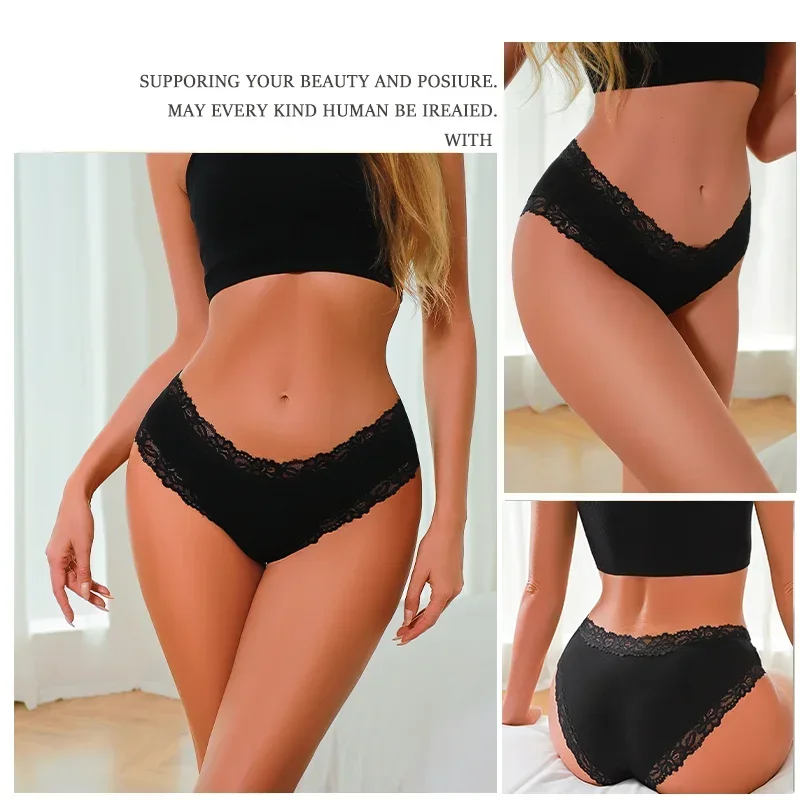 3Pcs Sexy Cotton Lace Panty Women Low Waist Panties Underwear S-XL Solid Color Ladies Briefs Lingere Underware Comfortable Women