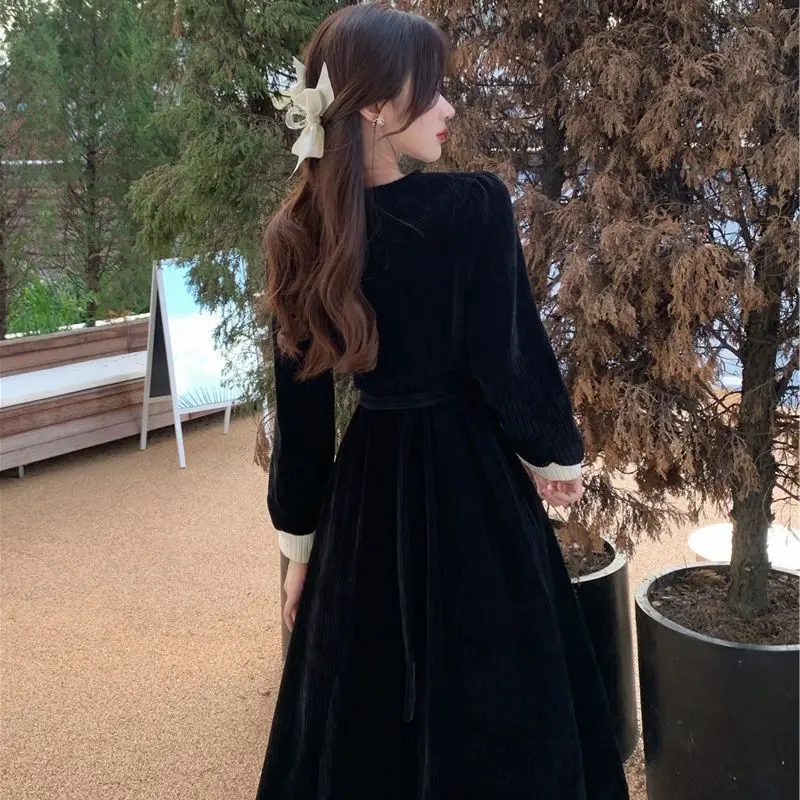 Dresses Women Vintage Design Fashion Temperament British Style Peter Pan Collar Leisure Empire Sweet Patchwork Stylish Vestidos