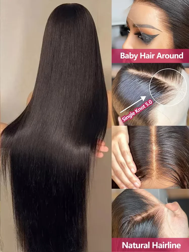 30 Inch 13x4 13X6 Straight Lace Front Wig 200% Density Transparent Frontal Natural Black 100% Human Hair Wigs For Women image 4