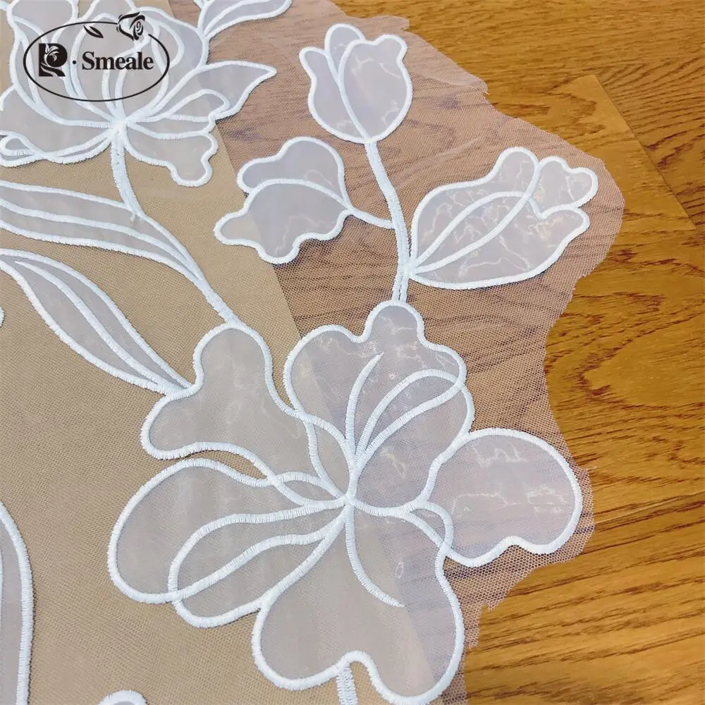 1 Yard = 1 Pack. High-End-Design, weißer Spitzen-bestickter Stoff, handgenäht, DIY-Mode, Hochzeitskleid, Modenschau, Spitzenstoff RS4358 – Detail 7