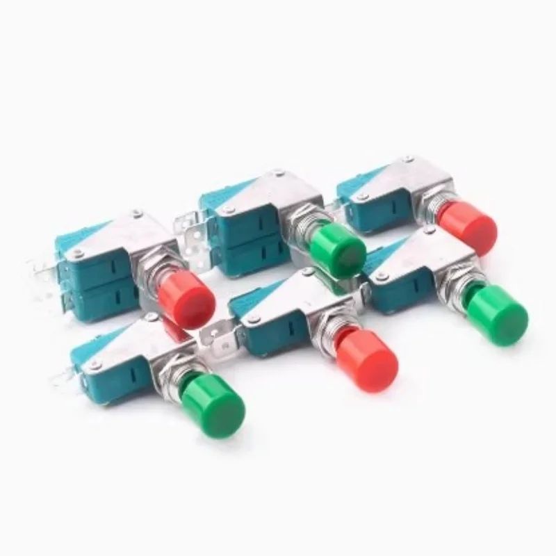 5pcs AC125V/250V 16A DS438-448 Momentary Red/Green Cap Push Button Micro Switch Hole 12mm Terminal Width 4.8/6.3mm Self-reset