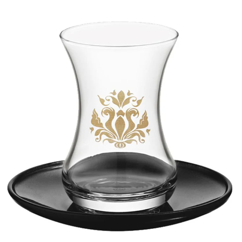 Taza de té negra de tulipán y flor dorada clásica, juego de vidrio creativo, juego de té, taza de bebida caliente con plato para uso doméstico