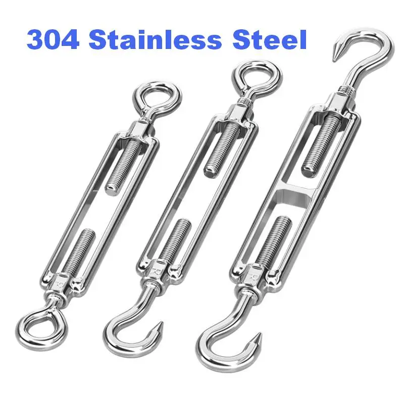 Hook and Eye Turnbuckle 304 Stainless Steel Wire Tensioner M5 M6 M8 M10 Rope Tightener Heavy Duty for Shade Sail Cable Railing