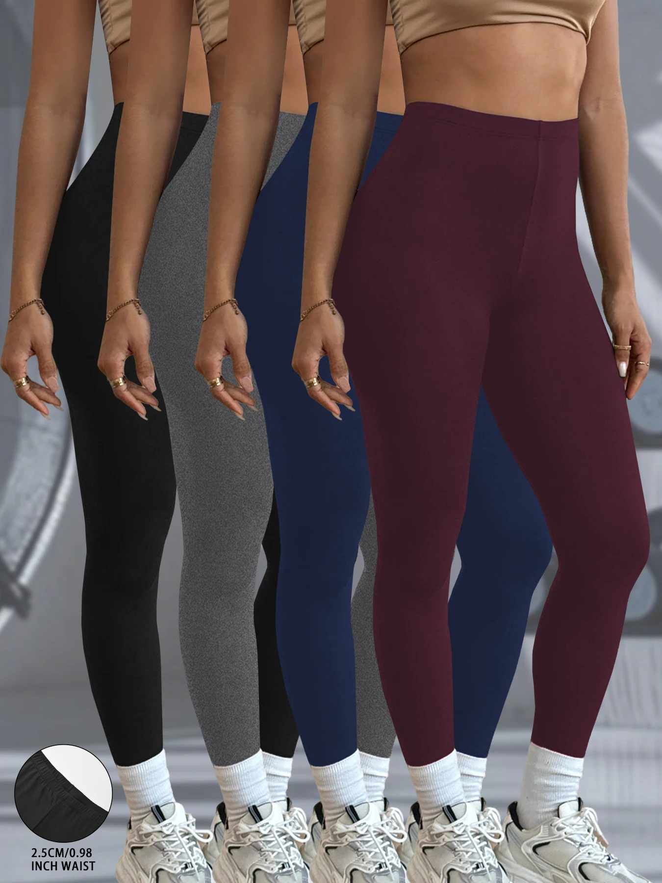 

4 Pack Women's Low Rise Stretchy Leggings - Super Soft High Elastic Tights for Running Workout Training and Daily Life