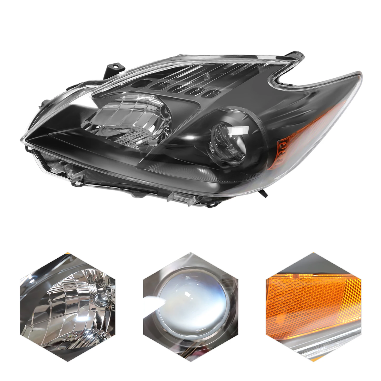 Conjunto de faro izquierdo negro compatible con Toyota Prius 2010-2011, faro de proyector de lado izquierdo negro de tipo halógeno duradero
