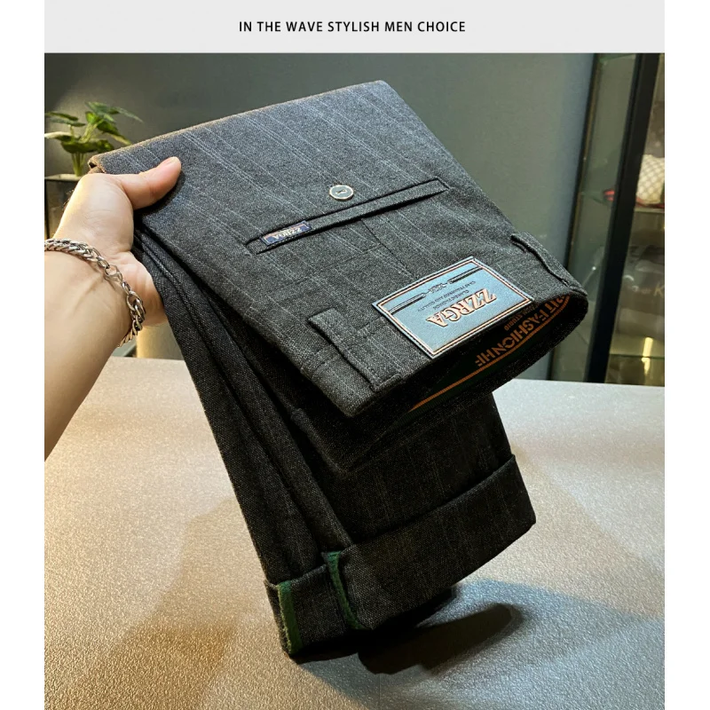 

Men's Business Pants2025Autumn Winter New High-End Fashion Straight-Leg Striped Print Casual Pants