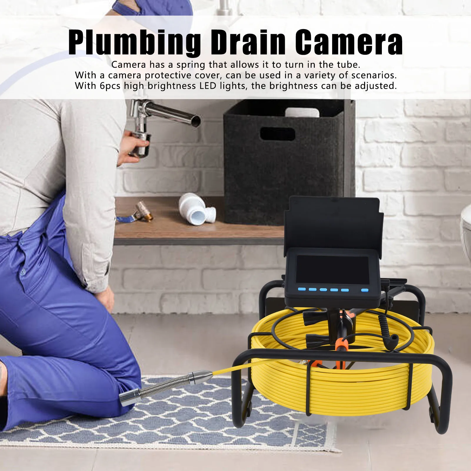 

4,3-дюймовая камера для осмотра труб с 6 светодиодными лампами IP68, водонепроницаемая эндоскопическая камера для сантехники, эндоскоп для труб 4,3 дюйма