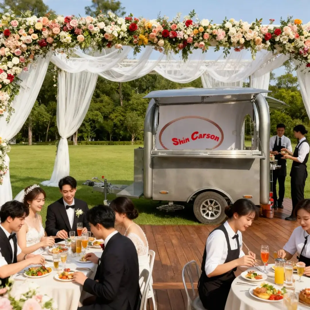 

Outdoor Food Concession Trailer Mobile Kitchen Cart with Canopy And Storage for Catering Events
