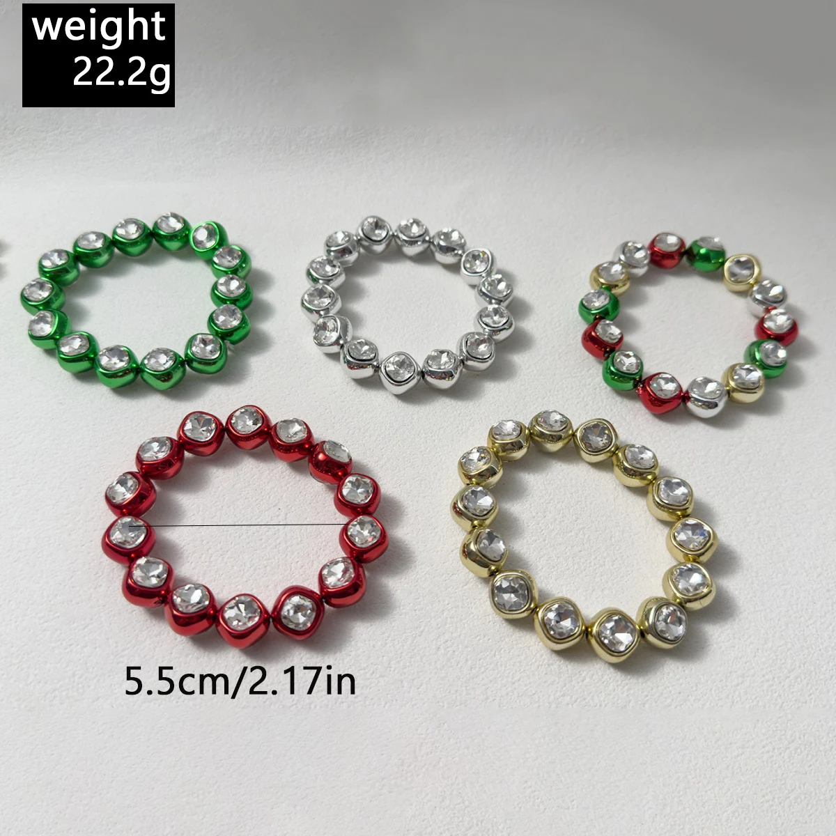 Docona luxury Large Rhinestone Stretch Bangle Elegant Multi Color Design Women Party Banquet Festival Accessories Gifts
