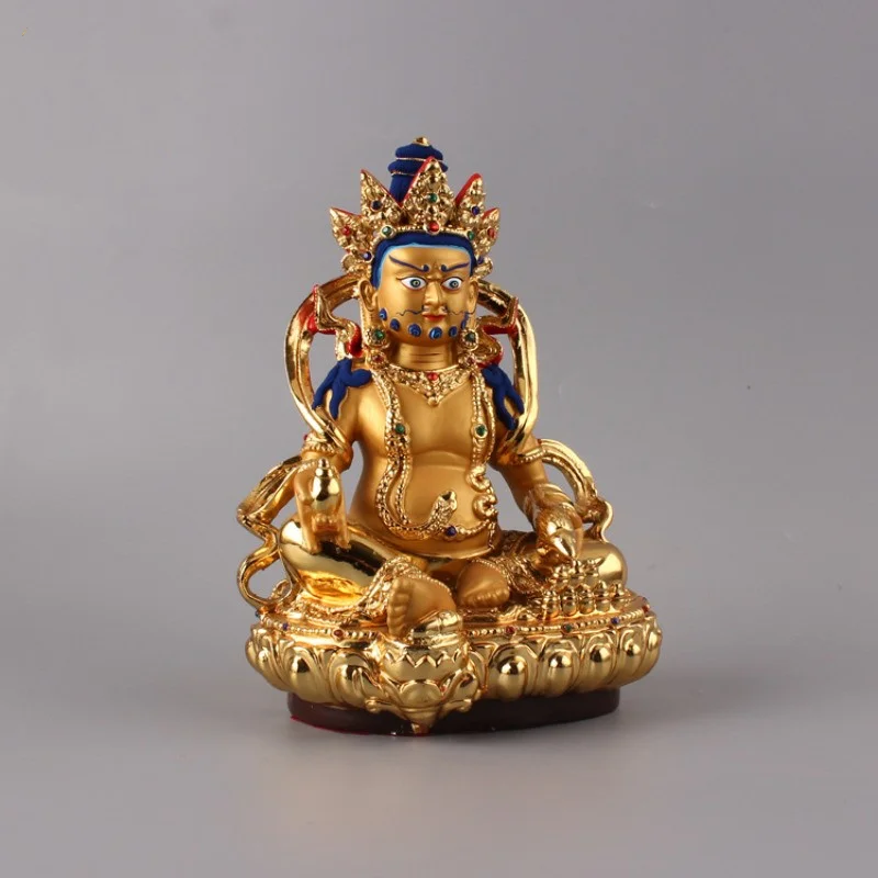 20cm Resin Gold Plated Tibetan Buddha Statue - Yellow Jambhala Wealth God, Esoteric Buddhist Decor Exquisite Handicrafts