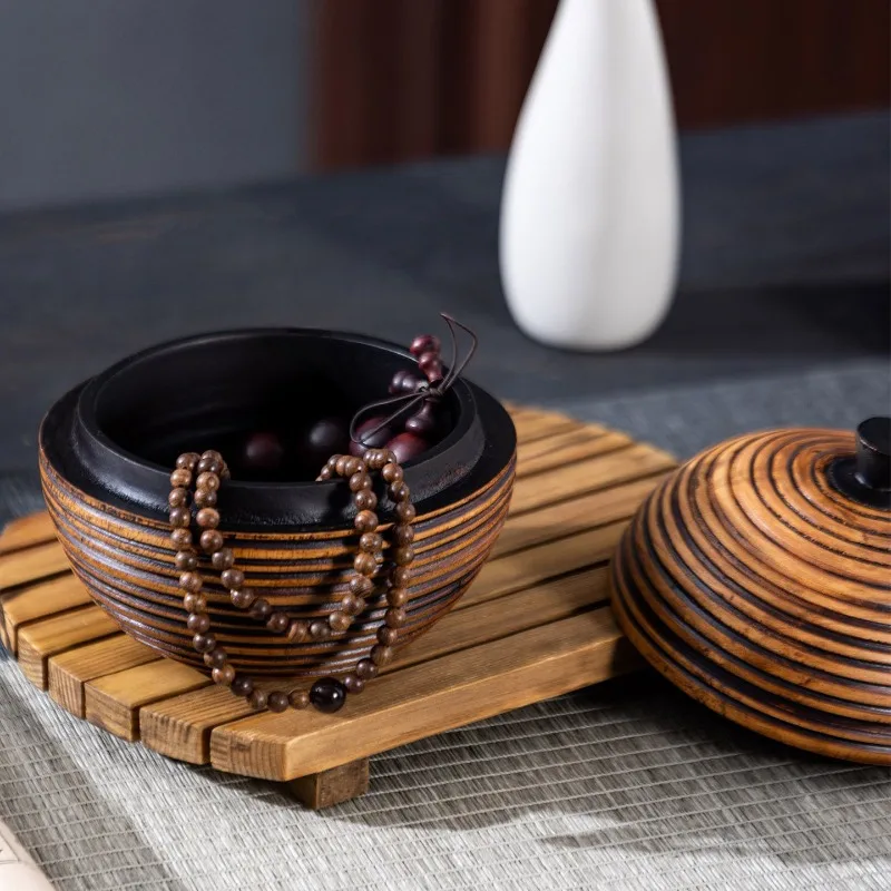 Wooden Tea Caddies Thai Style Handmade Tea Containers Dried Fruit Snacks Sundries Desktop Storage Case Household Porch Ornament