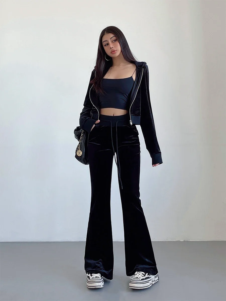 American Spicy Girl Velvet Sports Casual Set Women's Winter New Top And Pants Two Piece Set Fashion Women Set