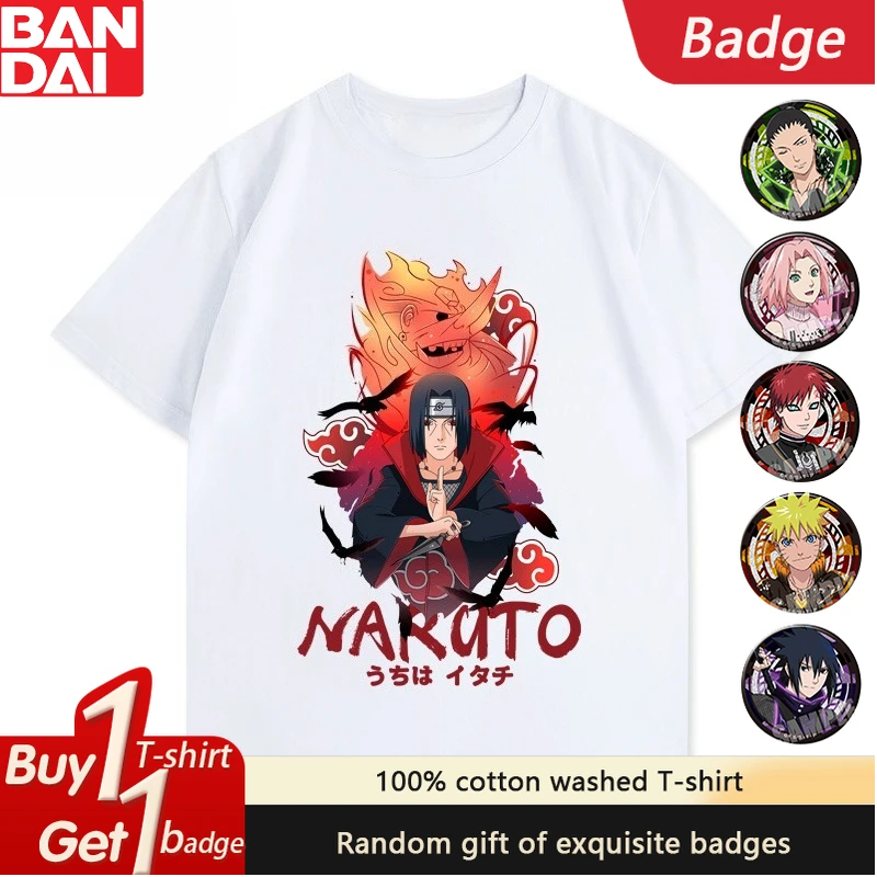 Naruto Anime Joint Uchi Bo Ferret dibujos animados periférico suelto hombres y mujeres verano puro algodón pareja Camiseta de manga corta