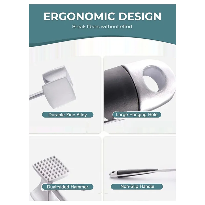 LNHF Ect Hang Hole Design Accumulatore di carne multilaterale gourmet per martellare carne, noci, margini, lavaggio a mano, per un facile stoccaggio