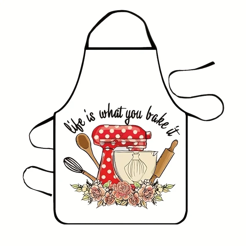 Pastry Tool Floral Slogan Full Print Apron Waterproof Oilproof Kitchen Apron Lovely Present For Grill Chef Bakery Family Party