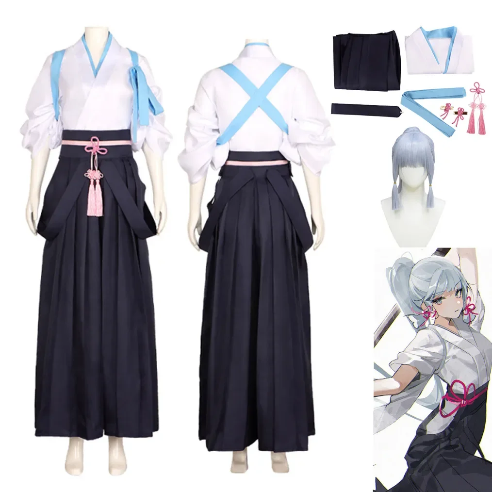 

Genshin Impact Costume Kamisato Ayaka Cosplay Kimono Anime Costume Woman Kendo Clothing Princess Ggret Wig Headgear