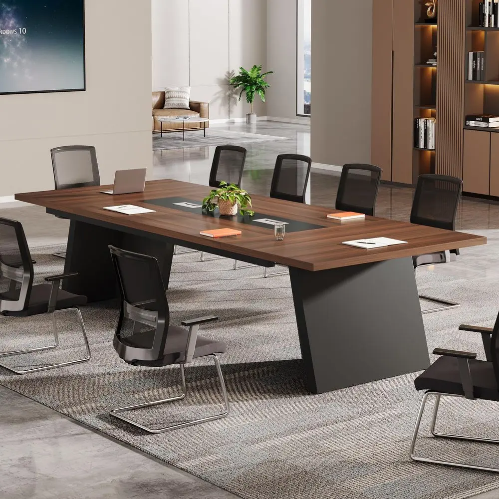 

8ft Conference Table, Modern Office Meeting Room Desk with Cable Management, Large Business Furniture for Boardroom, Conference