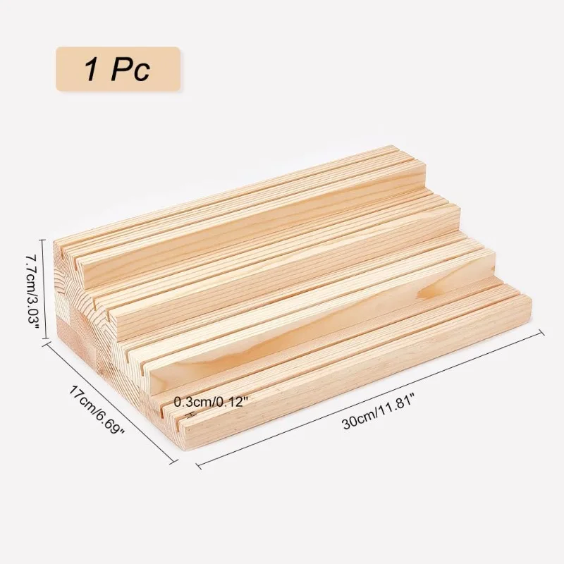 1pcs 4-Tier Wood Jewelry Display Stand Wooden Earring Organizer Holder with Grooves Jewelry Showcase Rack for Rings Earring