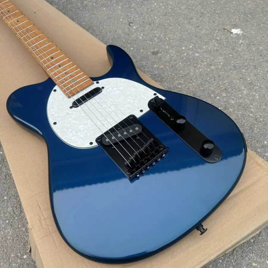 metal blue electric guitar telecaster type baked maple neck