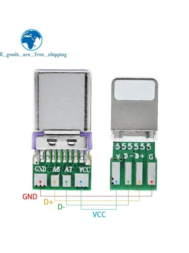 TZT-Connecteur USB mâle Type-C, 5V DC, 2,5 A, PCB 4 broches vers pluie 8 broches, PCB 4 broches, Apple iPhone, câble de charge de données, bricolage