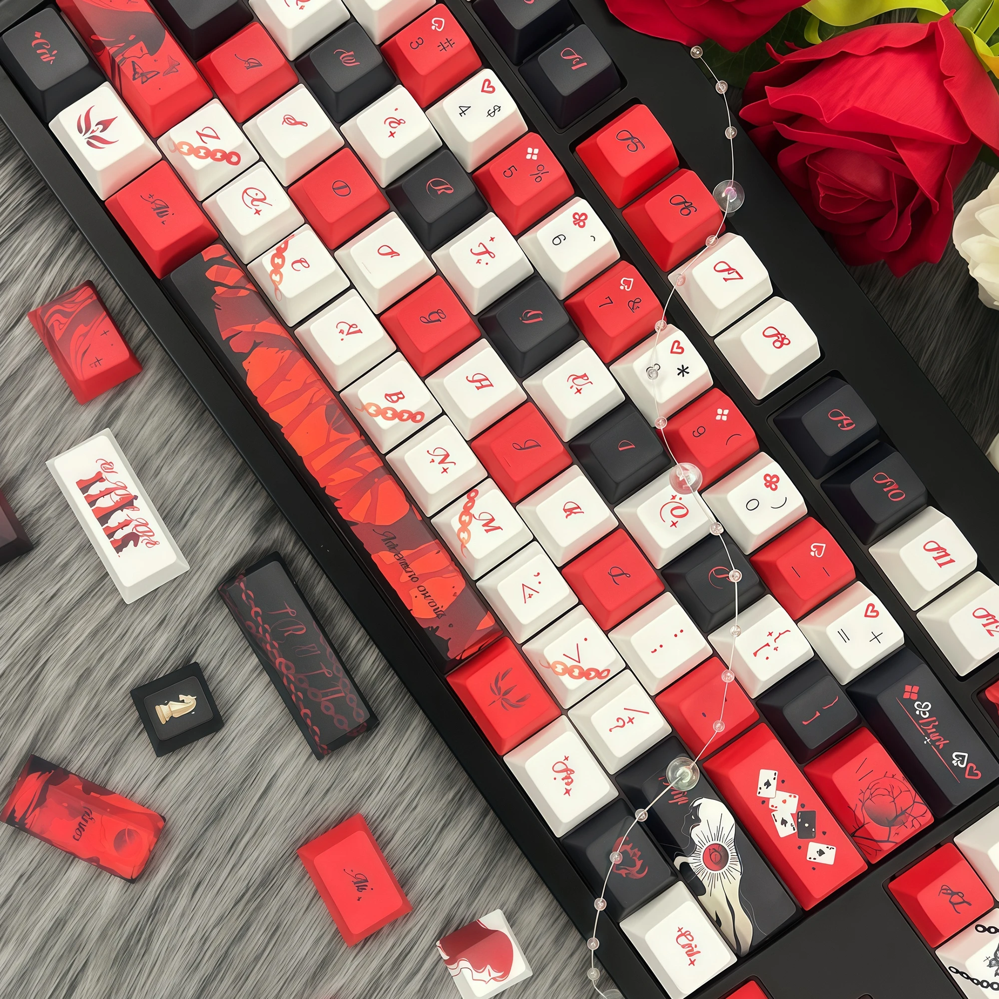 142 Keys Red Black Keycaps Chreey PBT Transparent Key Caps for Made68 Mad68 Wooting 60 Mechanical Keyboard 7u/2.25u/2.75u ISO