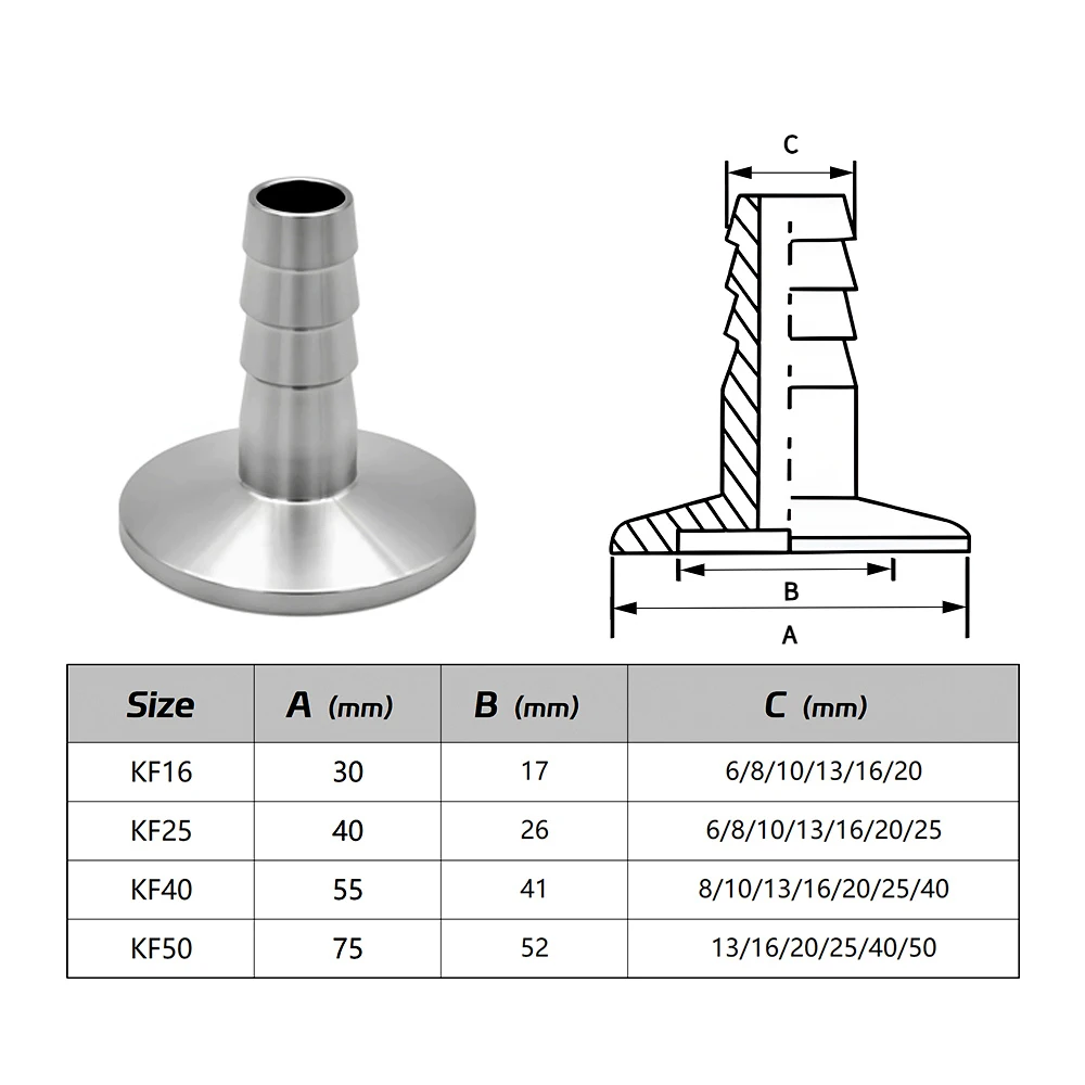 KF16 KF25 KF40 KF50 SUS304 Stainless Steel Sanitary Vacuum Hose Barb Joint Flange Adapter Tri Clamp Pipe Fitting Homebrew