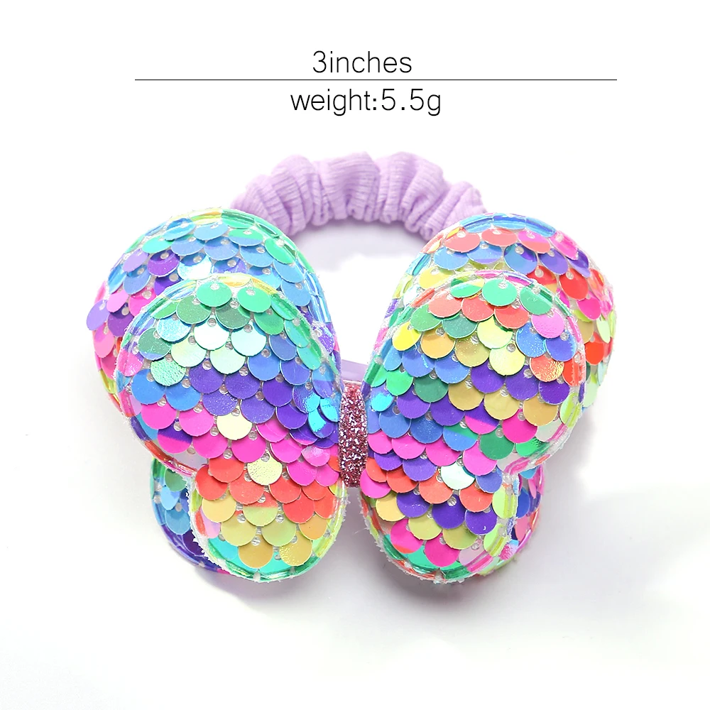 1PC New Cute Sequin Butterfly Girls Kids Ponytail Elastic Hair Bands Children Hair Ties Princess Hair Accessories Baby Headwear