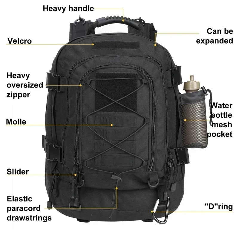 

Extra Large 60L Tactical Backpack for Men Women Outdoor Water Resistant Hiking Backpacks Travel Backpack Laptop Backpacks