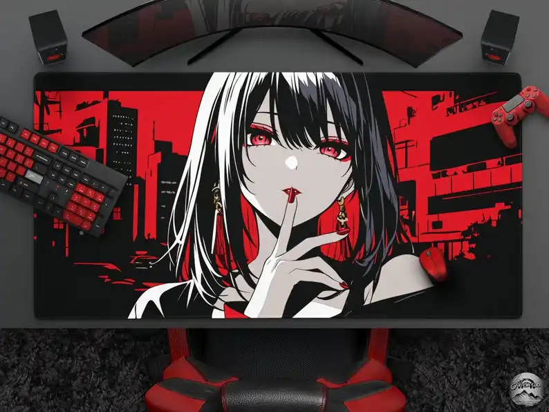 

Коврик для мыши Noir Anime Girl, большая резиновая основа, противоскользящие аксессуары для ПК, настольные аксессуары, коврик для мыши для офисов и геймеров, коврики для клавиатуры, декоративный коврик