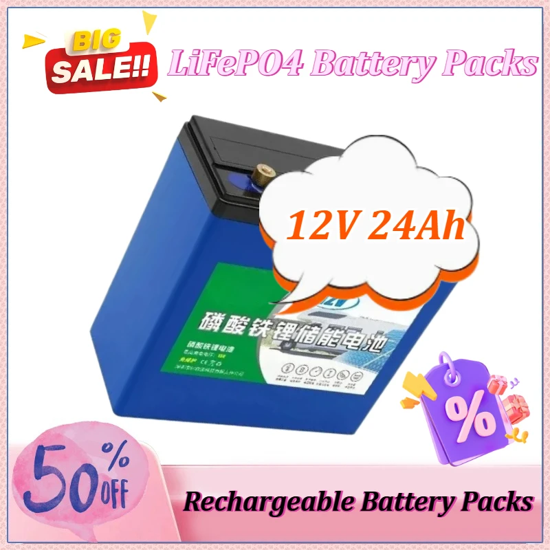 

New LiFePO4 Battery Packs 12V 24Ah Rechargeable Battery Packs for Solar Energy Electric Vehicle LED Lights Battery Deep Cycle